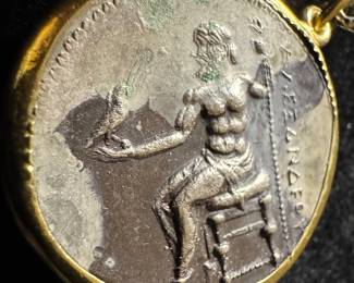 18K Gold Lined Greek Silver Tetradrachm Coin Pendant