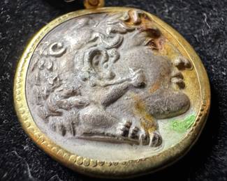 18K Gold Lined Greek Silver Tetradrachm Coin Pendant