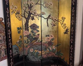 Vintage Chinese 4 Panel Coromandel Room Divider / Screen (64"W x 72"H)