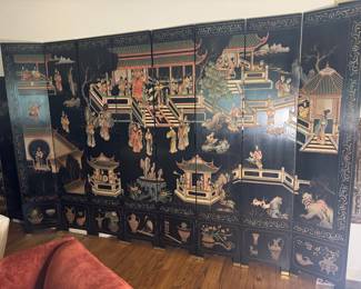 Vintage Chinese 8 Panel Coromandel Room Divider / Screen (128"W x 84"H)
