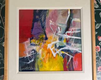 Framed Original Mixed Media on Canvas "Tangerine Tango" Signed Harold E. Larsen (21"W x 21"H)