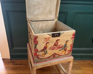 Vintage Asian Motif Top Open Storage Box / File Cabinet (16-1/2"W x 16-1/2"D x 28-1/2"H)