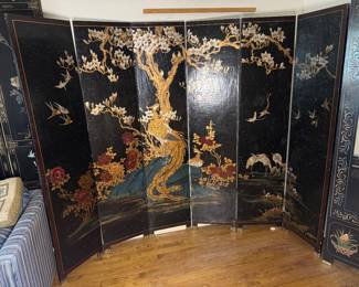 Vintage Chinese 6 Panel Coromandel Room Divider / Screen (96"W x 72"H)