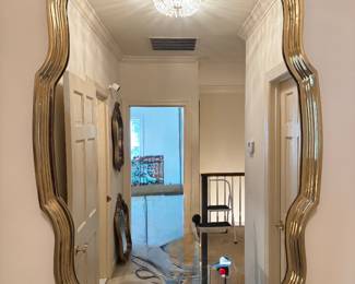 Italian Brass Reeded Cartouche / Shield-Form Wall Mirror (33-1/2"W x 47-1/2"H)