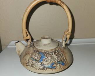 Vintage Japanese hand Painted Tenmoku Pottery Teapot