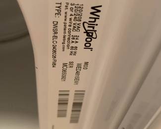 #46	Whirlpool Dryer model WED4815	 $100.00 			