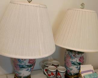 #31	Ceramic floral lamp w pink flowers 28 PAIR	 $50.00 			