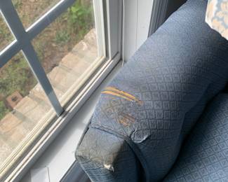 #49	As Is arm Less Brown  brand blue chair	 $20.00 			