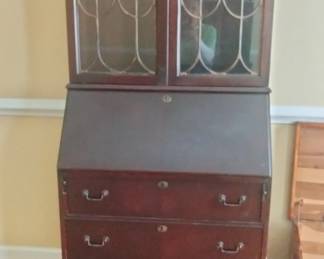 #152	as is Secretary w/drop-down Front & 2 glass Doors & 3 drawers - 32x17-30x72T 	 $175.00 			