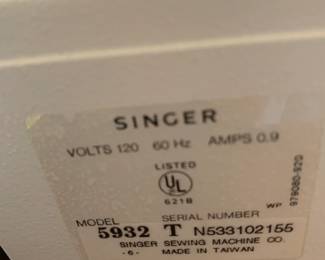#23	Singer sewing machine w electric controls model 5932	 $75.00 			