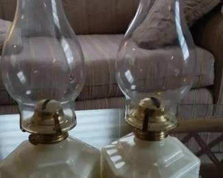 Vintage Lamplight Farms Milk Glass Oil Lamps