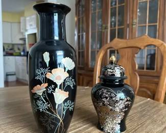 Black Glazed Japanese Urn And Vase