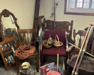 large mirrors, chairs, tables, chandelier