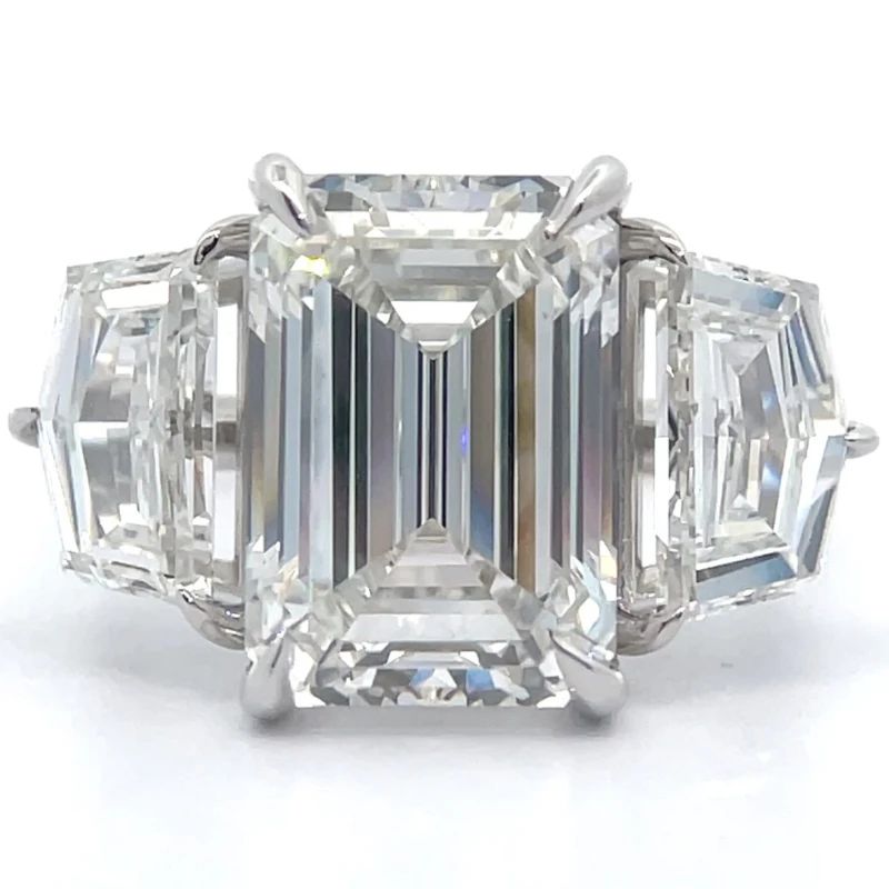 9.87 Carat Emerald Cut & Shield Cut Diamond Three-Stone Ring in 14k White Gold