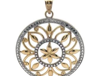 Sundial Filigree Flower Trellis Eternity Circle Pendant in Two-Tone Gold