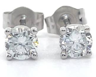 NEW! 0.55 Carat Round Diamond Solitaire Stud Earrings in 14k White Gold