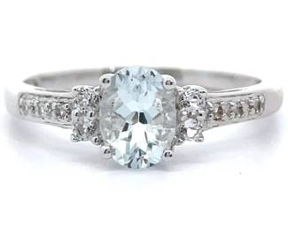0.87 Carat Natural Aquamarine & Natural White Topaz Ring