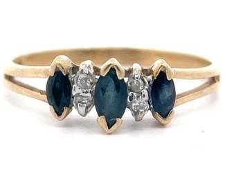 Estate Marquise Natural Blue Sapphire & Natural Diamond Ring in Yellow Gold
