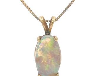 Estate 1.65 Carat Oblong Natural Australian White Opal Pendant in 14k Yellow Gold