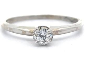 Classic Estate 0.35 Carat Natural Diamond Round Solitaire Ring in 14k White Gold