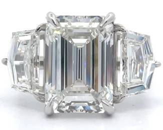 9.87 Carat Emerald Cut & Shield Cut Diamond Three-Stone Ring in 14k White Gold