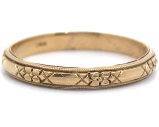 Vintage Estate Textured Flower Pattern Ring in 14k Yellow Gold