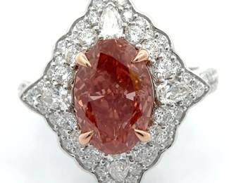 3.88 Carat Fancy Pink & White Diamond Vintage Style Ring in 14k Gold