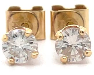Estate 0.50 Carat Natural Diamond Round Solitaire Stud Earrings in 14k Yellow Gold