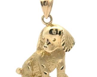 Estate Diamond-Cut & Hammered Finish Puppy Dog Pendant in 14k Yellow Gold