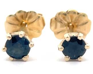Round 6-Prong Natural Blue Sapphire Solitaire Stud Earrings in 14k Yellow Gold