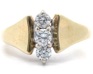 0.60 Carat Natural Diamond Three-Stone Retro Ring in 14k Yellow Gold