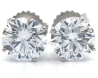 3.10 Carat Diamond Round Solitaire Stud Earrings in 14k White Gold