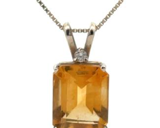 Estate Natural Citrine & Diamond Pendant in 14k Yellow Gold