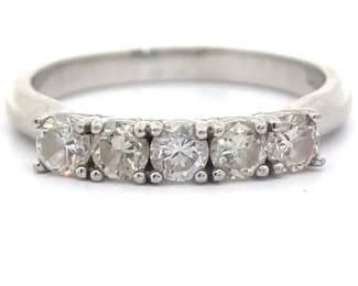 Estate 0.75 Carat Natural Diamond Five-Stone Trellis Set Anniversary Ring in 14k White Gold