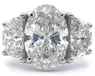 8.32 Carat Diamond Oval & Half-Moon Three-Stone Ring in 14k White Gold