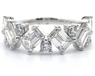 NEW! 5 Carat Diamond Round & Emerald Cut Trellis Stacking Ring in 14k White Gold