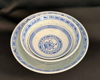 Lot 41: 3-pc set of Vintage  Porcelain Rice Grain Bowls