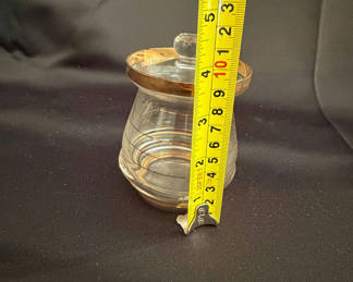 Lot 20: Vintage Mid Century gilt-striped glass jar with a lid