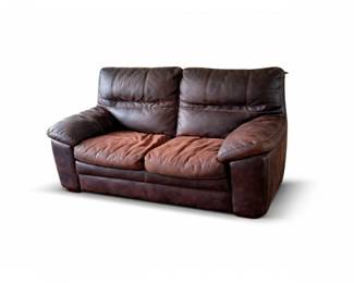 24 TolinoBrownLeatherLoveseatSofa