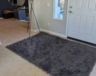 KR126Shaggy Graphite Area Rug  62 Inch Tripod Floor Lamp In A Black Finish 