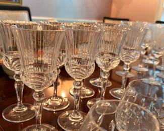 Ribbed crystal wine goblets, set