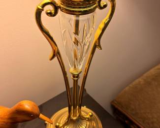 Antique brass and crystal trophy vase