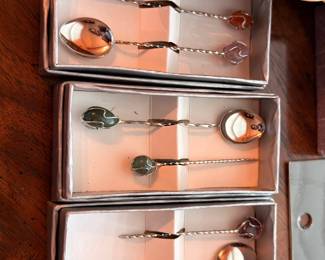Boxed demitasse spoon sets with gemstone handles