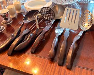 Vintage wood-handled kitchen utensils set