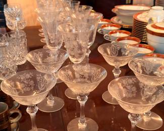 Vintage etched crystal coupe glasses