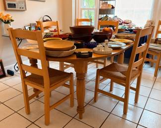 Oak kitchen table with rush seat chairs