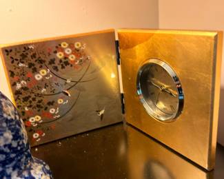 Vintage gold folding travel desk clock