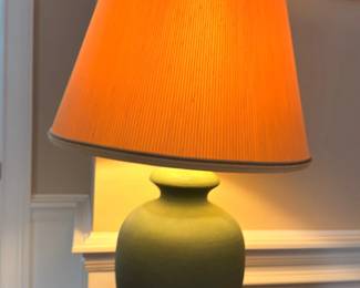 Green ceramic table lamp with pleated shade