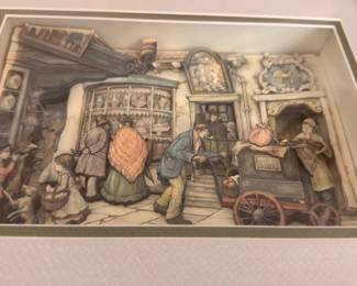 Framed Victorian village scene print