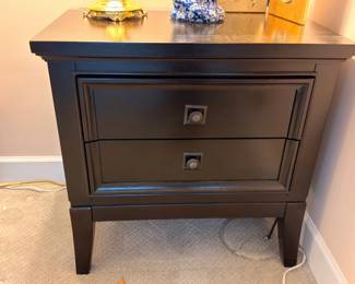 Black two-drawer nightstand with square hardware